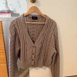 VICI Taupe Cable Knit Cropped Cardigan V Neck Button Front Sweater ✨